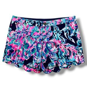 Lilly Pulitzer Buttercup Shorts Women Size 10 Multicolor Scalloped Hem Floral 5"